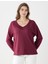 Bordo Uzun Kollu V Yaka Örme Modal Sweatshirt 2