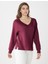 Bordo Uzun Kollu V Yaka Örme Modal Sweatshirt 3