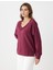 Bordo Uzun Kollu V Yaka Örme Modal Sweatshirt 4