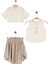 08-14 Yaş Kız Çocuk Vizon-Krem Taos Etekli Üçlü Takım - Vizon-Krem 1