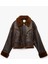 Uzun Kollu Cepli Fermuarlı Peluş Yaka Suni Süet Crop Biker Ceket 3