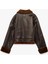 Uzun Kollu Cepli Fermuarlı Peluş Yaka Suni Süet Crop Biker Ceket 4
