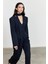 Çizgili Belden Oturmalı Fular Detay Blazer Lacivert 2