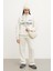 Oversize Yakası Fermuarlı Sweatshirt Ekru 1
