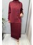 Saten Pliseli Etek Takım Bordo 38015 3