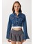 Polo Yaka Crop Denim Ceket LFG0177 Mavi 2
