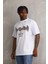 Unisex Kuşgözü Detaylı Baskılı Oversize T-Shirt - Beyaz 6