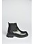 V312402609 Siyah Kalın Tabanlı Lastik Detaylı Kadın Bot 5