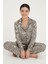 Luxury Viscose Siyah Beyaz Leopar Desenli Kadın Uzun Kollu Pijama Takımı – 42570 1