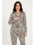 Luxury Viscose Siyah Beyaz Leopar Desenli Kadın Uzun Kollu Pijama Takımı – 42570 2