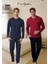 Erkek %100 Pamuk Penye Bordo & Lacivert 2 Adet Uzun Kol Pijama Takımı (Modal Boxer Hediye) 1