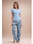 Kadın Giyim Kısa Kollu Desenli Alt & Üst Mavi Pijama Takımı LL.AR01.NE00.TT01 4