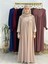 Tesettür Elbise,önü V Model Büzgülü,sufle Esarpla Takım.hijap ,khimar.hac Umre Için Uygundur Bej 1