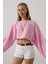 Yarasa Kollu Crop Bluz - Pembe 2