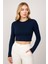 Kadın Buzy Kumaş Parmak Geçmeli Lacivert Crop Body| Uzun Kollu – Likralı 1
