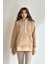 Kadın Kapüşonlu Kanguru Cepli Uzun Kol Düz Oversize Sweatshirt 1