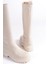 Mıra Bağcıksız Fermuarlı Ortopedik Taban Kadın Çizme Ckt - Krem 5