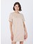 Bisiklet Yaka Taşlı Bej Mini Kadın Elbise F5WL-ELB0114 1
