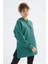 Oversize Kapüşonlu 2li Paket Yaban Gülü-Deniz Yeşili Kadın Tunik Sweatshirt - 97242 4