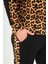 Kadın Büyük Beden Siyah Ön Fermuarlı Leopar Detaylı Eşofman Takım 65N38697 4