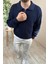 Erkek Lacivert Fermuarlı Polo Yaka Oversize Triko Kazak 3