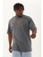 Unisex Oversize Taşlı Bisiklet Yaka T-Shirt - Füme 1