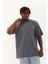 Unisex Oversize Taşlı Bisiklet Yaka T-Shirt - Füme 4