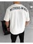 Unisex Bisiklet Yaka Baskılı Oversize T-Shirt - Beyaz 2