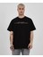 Unisex Bisiklet Yaka Baskılı Oversize T-Shirt - Siyah 1