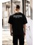 Unisex Bisiklet Yaka Baskılı Oversize T-Shirt - Siyah 2