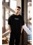 Unisex Bisiklet Yaka Baskılı Oversize T-Shirt - Siyah 3