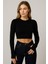 Kadın Buzy Kumaş Parmak Geçmeli Siyah Crop Body| Uzun Kollu – Likralı 1