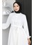 Belmando Kumaş Yarım Düğmeli Kuşaklı Elbise 2166-03 Beyaz 5