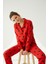 Süet Gömlek Pijama Takımı 7107 Kalpli Kırmızı 1
