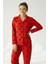 Süet Gömlek Pijama Takımı 7107 Kalpli Kırmızı 3