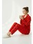 Süet Gömlek Pijama Takımı 7107 Kalpli Kırmızı 5