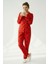 Süet Gömlek Pijama Takımı 7107 Kalpli Kırmızı 7