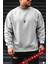 Erkek Gri Melanj Geyik Kalın Soft 3 Iplik Içi Şardonlu 0 Sıfır Yaka Oversize Salaş Sweatshirt 1