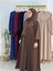 Sallı ,önü V Model Büzgülü Tesettür Elbise Takım ,ferrace,abaya, Hicab,hac ve Umre Için Uygun Kahve 3