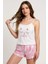 Renkli Kedi Desenli Askılı Şortlu Kadın Pijama Takımı 1