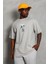 Unisex Oversize Baskılı Bisiklet Yaka T-Shirt - Gri 1