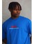Unisex Baskılı Oversize T-Shirt - Mavi 3