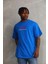 Unisex Baskılı Oversize T-Shirt - Mavi 6