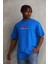 Unisex Baskılı Oversize T-Shirt - Mavi 7