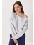 Açık Omuzlu Şardonlu Örme Sweatshirt LAN0076 Gri Melanj 1