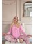 Pembe Bonjour Desenli Uzun Kollu Bambu Örme Kadın Pijama Takımı 3