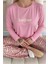 Pembe Bonjour Desenli Uzun Kollu Bambu Örme Kadın Pijama Takımı 4
