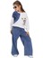 Kız Çocuk Denim Detaylı Çiçek Aksesuarlı Sweatshirt ve Geniş Paça Kot Pantolon Takım 1