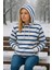 3 Iplik Şardonlu Kalın Kapuşonlu Kanguru Cepli Çizgili Kadın Sweatshirt 2