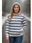 3 Iplik Şardonlu Kalın Kapuşonlu Kanguru Cepli Çizgili Kadın Sweatshirt 4